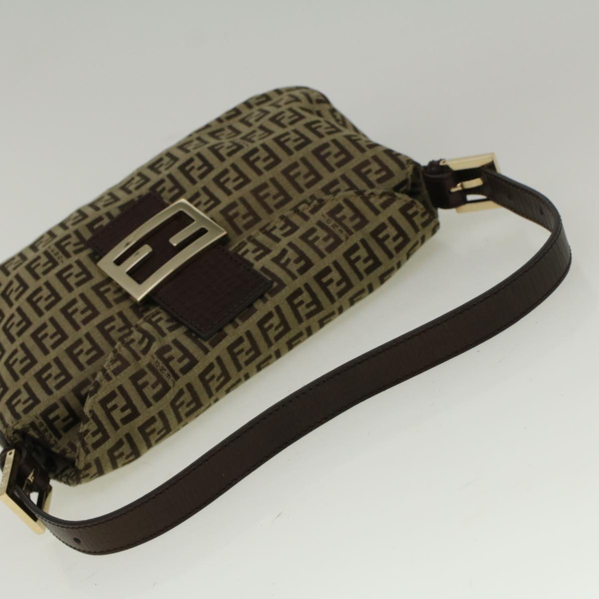 FENDI Zucchino Canvas Mamma Baguette Shoulder Bag Brown 57292
