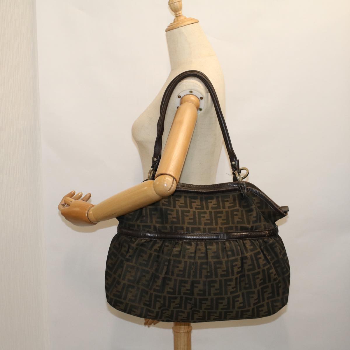 FENDI Zucca Canvas Mamma Baguette Shoulder Bag Brown 57295