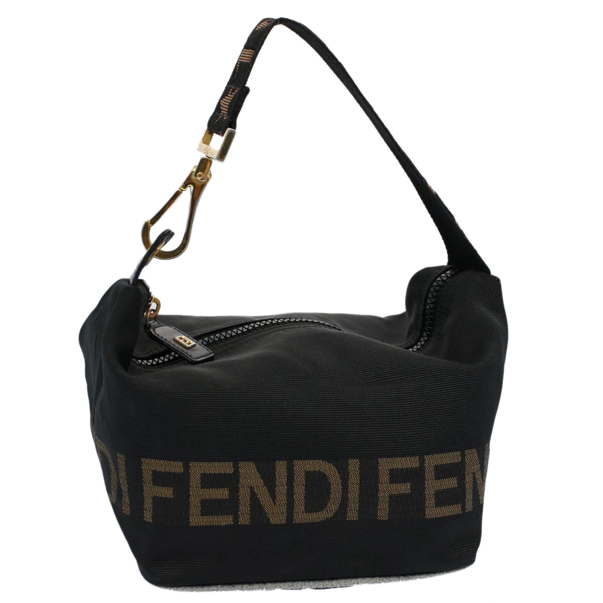 FENDI Hand Bag Nylon Black Brown 57319