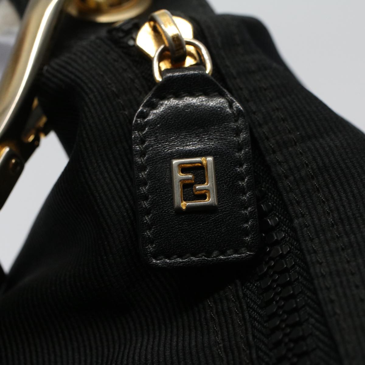 FENDI Hand Bag Nylon Black Brown 57319