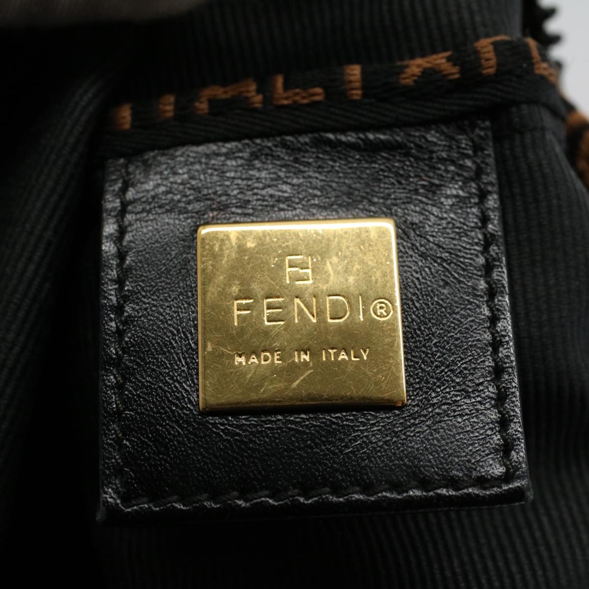 FENDI Hand Bag Nylon Black Brown 57319