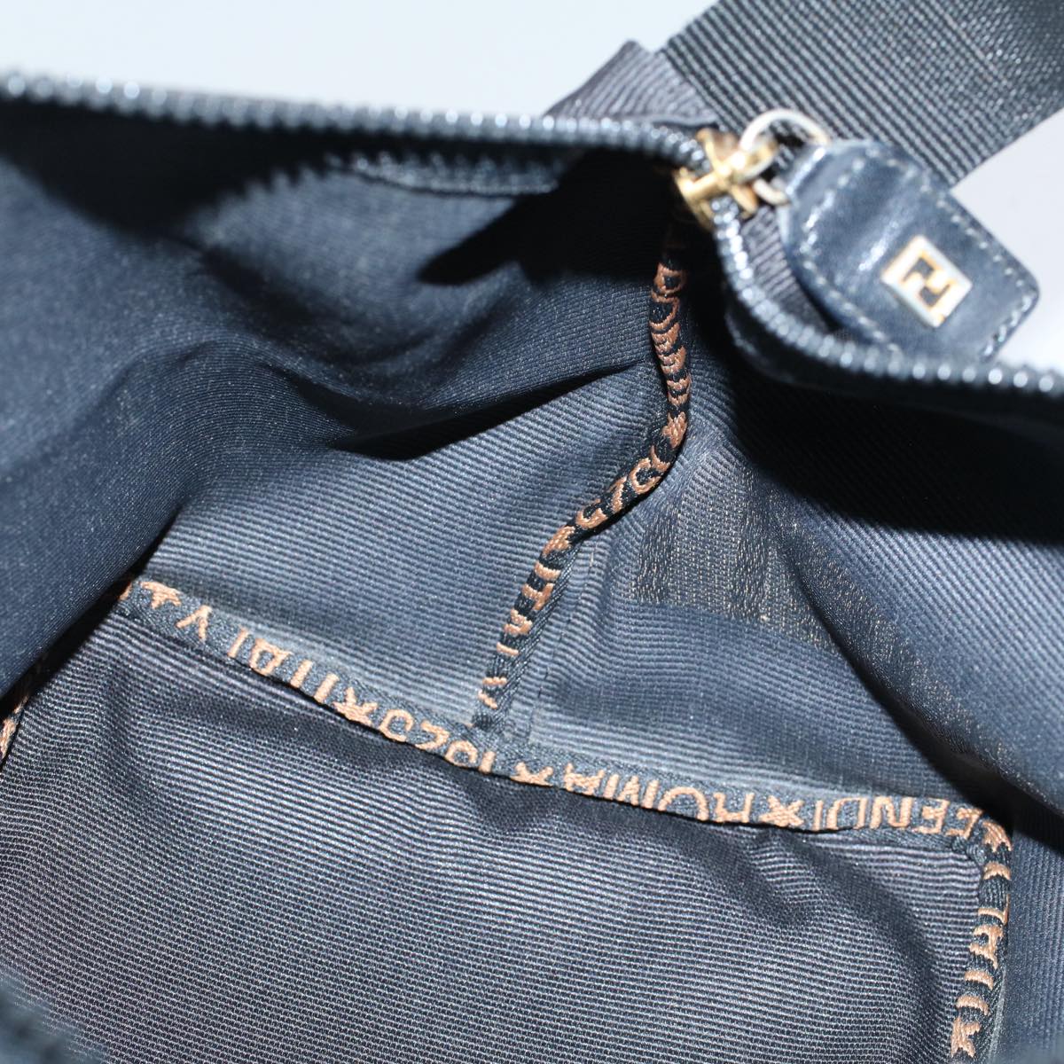 FENDI Hand Bag Nylon Black Brown 57319