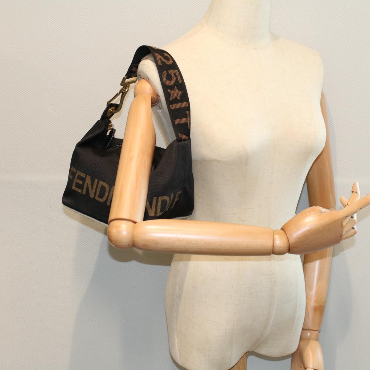 FENDI Hand Bag Nylon Black Brown 57319