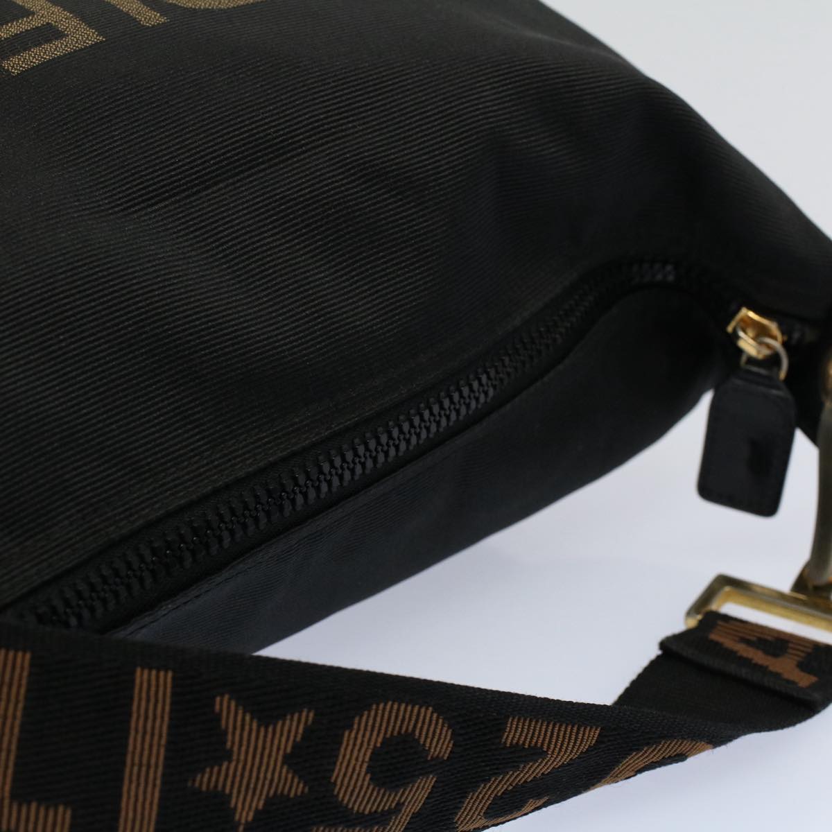 FENDI Hand Bag Nylon Black Brown 57319