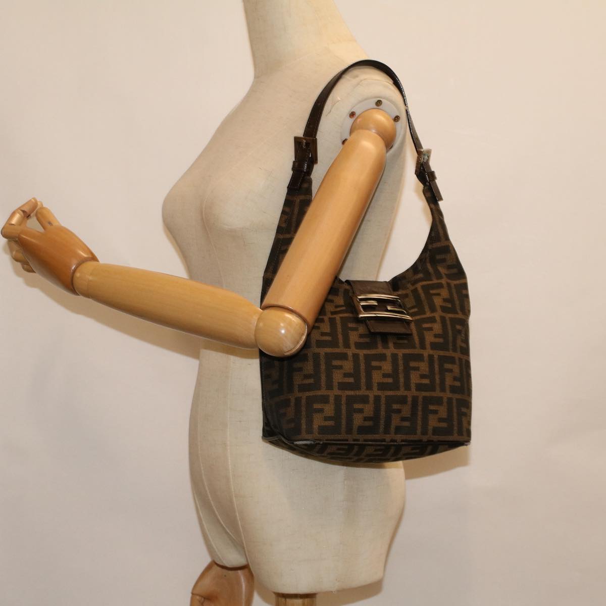 FENDI Zucca Canvas Mamma Baguette Shoulder Bag Brown 57337