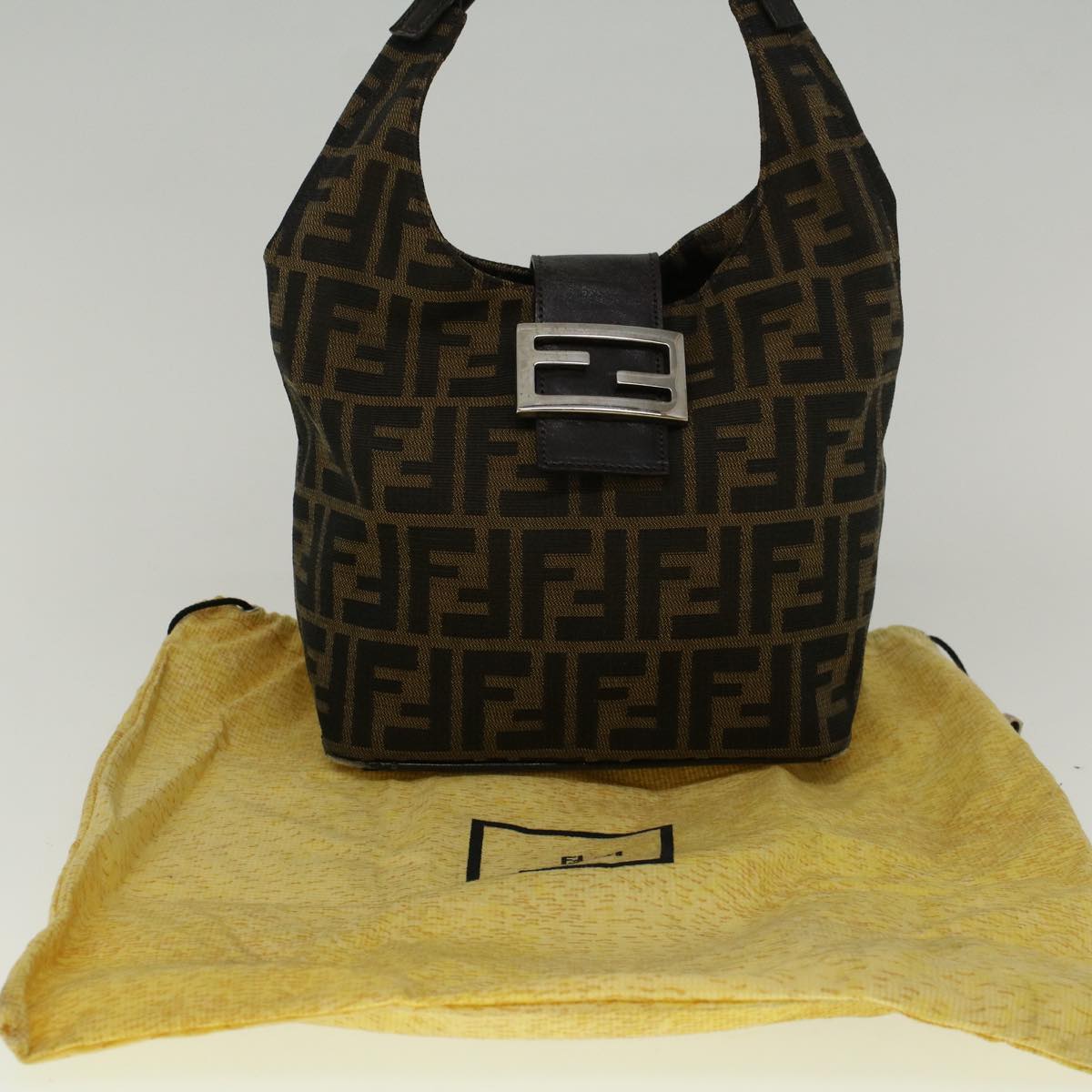 FENDI Zucca Canvas Mamma Baguette Shoulder Bag Brown 57337