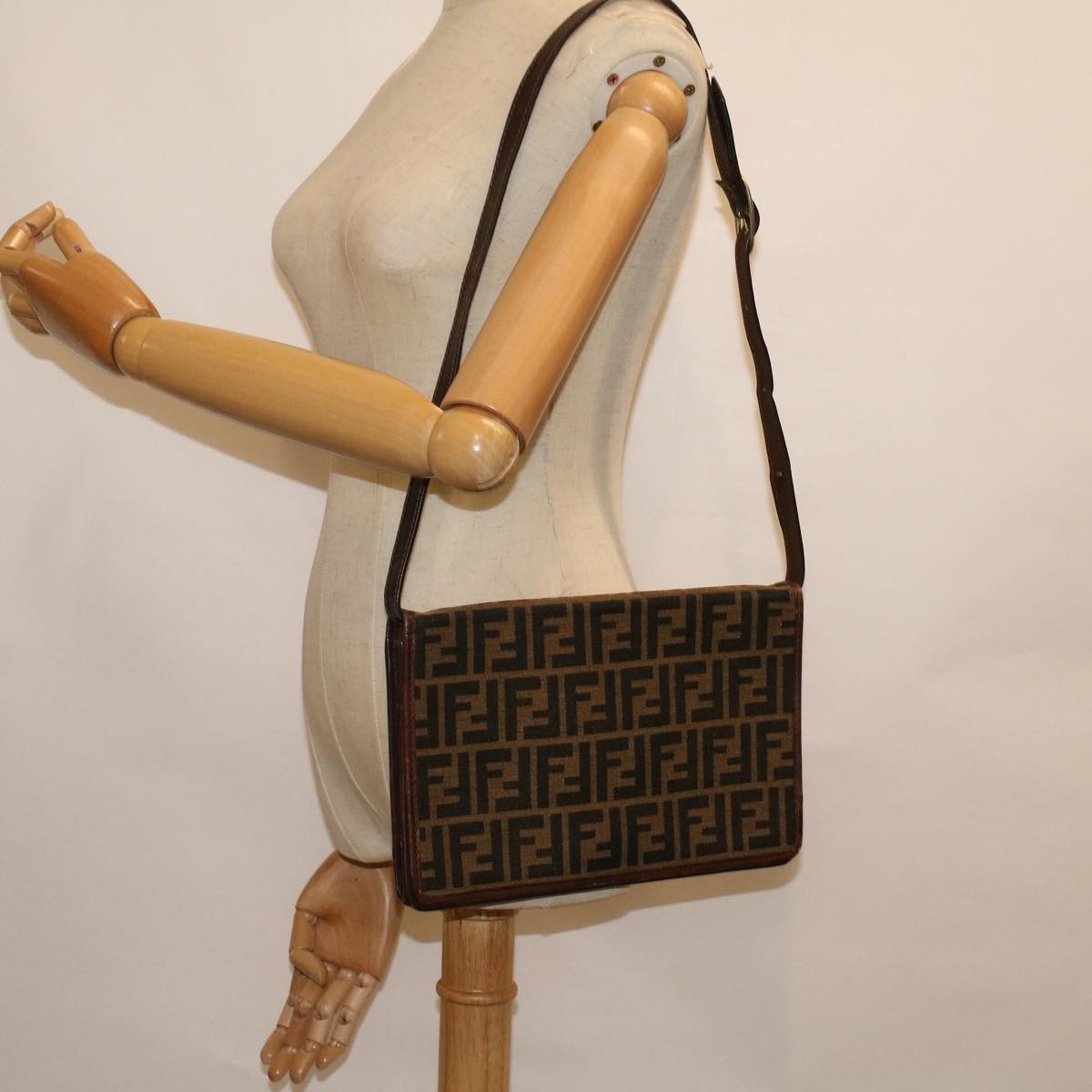 FENDI Zucca Canvas Shoulder Bag Brown 57555