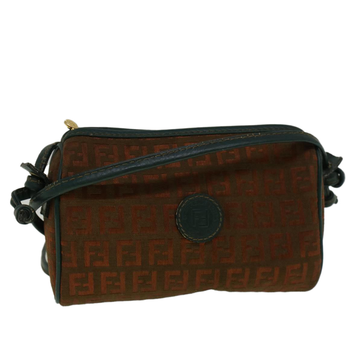 FENDI Zucchino Canvas Shoulder Bag Brown Green 57556