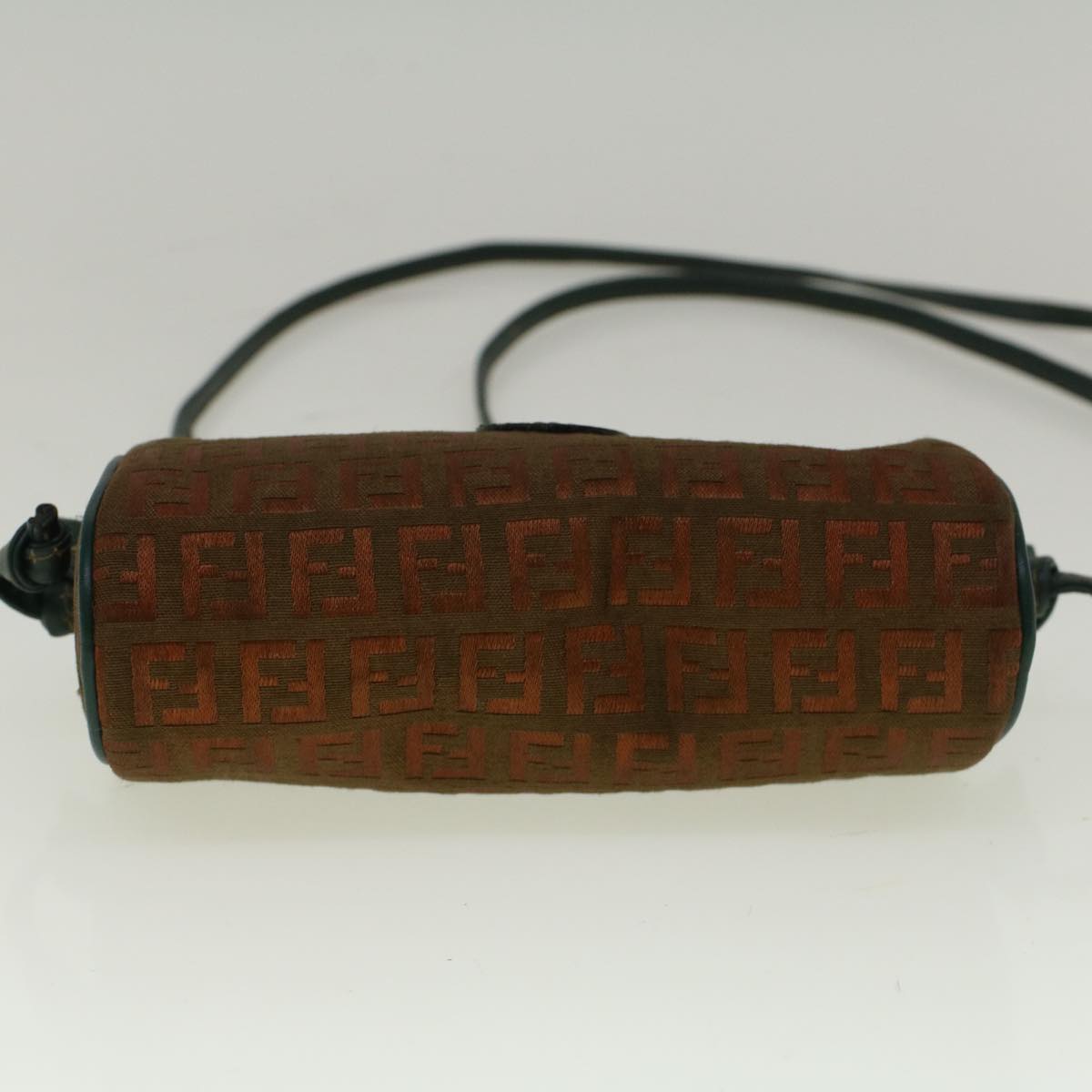 FENDI Zucchino Canvas Shoulder Bag Brown Green 57556