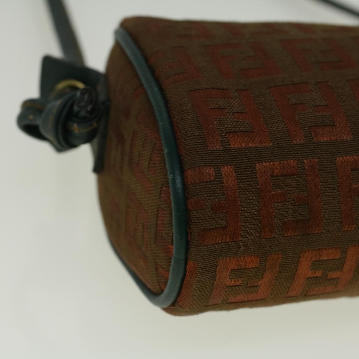 FENDI Zucchino Canvas Shoulder Bag Brown Green 57556