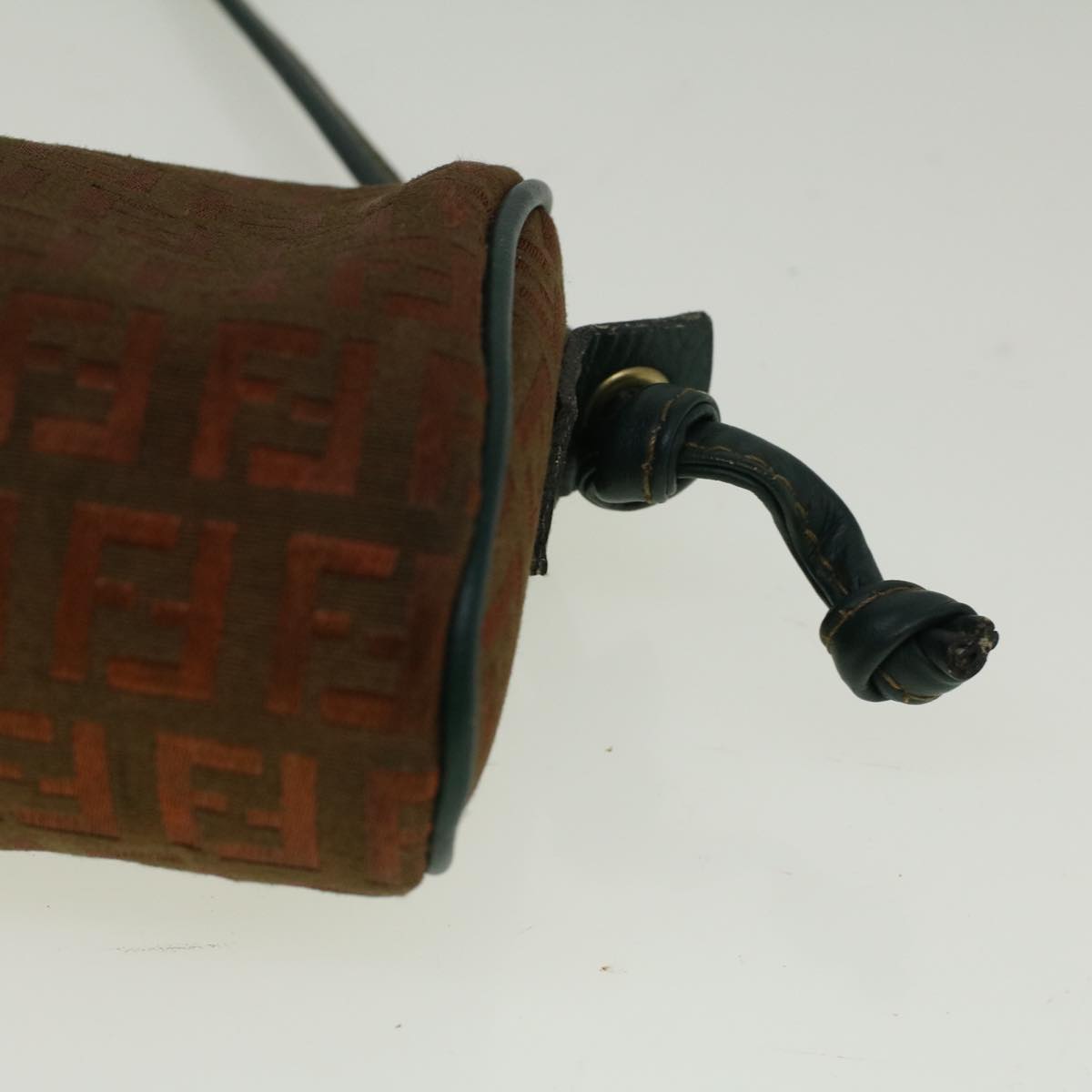 FENDI Zucchino Canvas Shoulder Bag Brown Green 57556