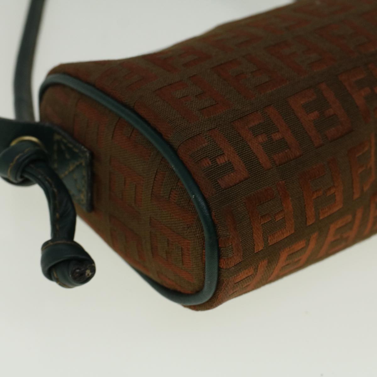 FENDI Zucchino Canvas Shoulder Bag Brown Green 57556