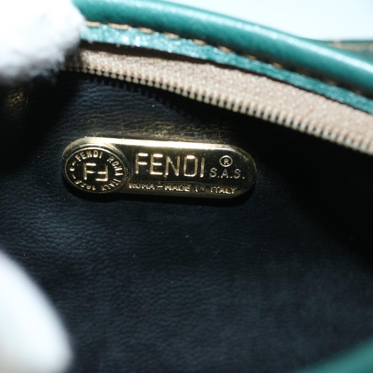 FENDI Zucchino Canvas Shoulder Bag Brown Green 57556