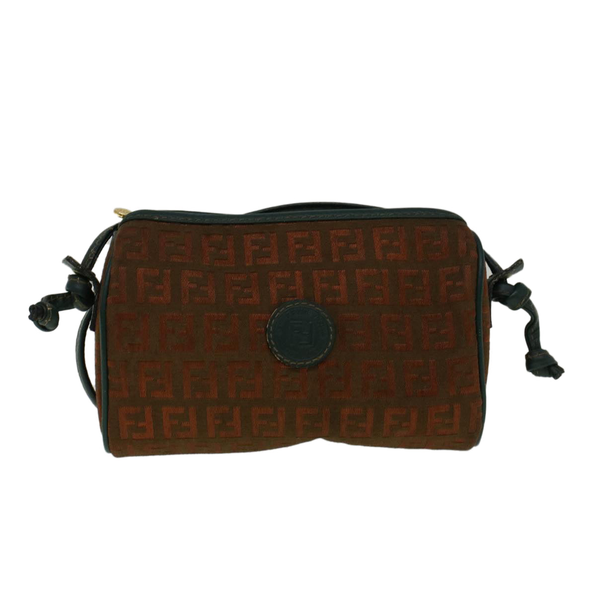 FENDI Zucchino Canvas Shoulder Bag Brown Green 57556