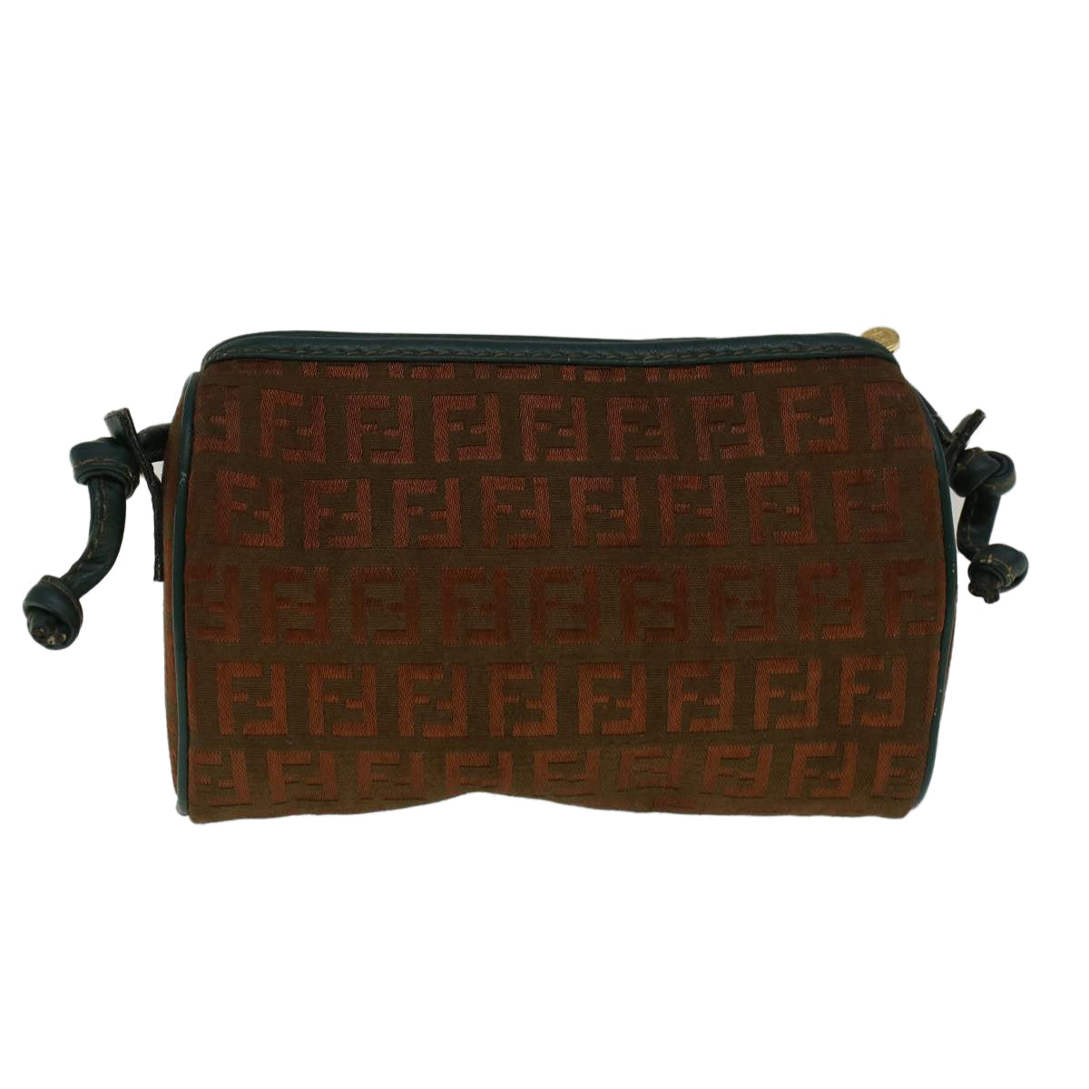 FENDI Zucchino Canvas Shoulder Bag Brown Green 57556