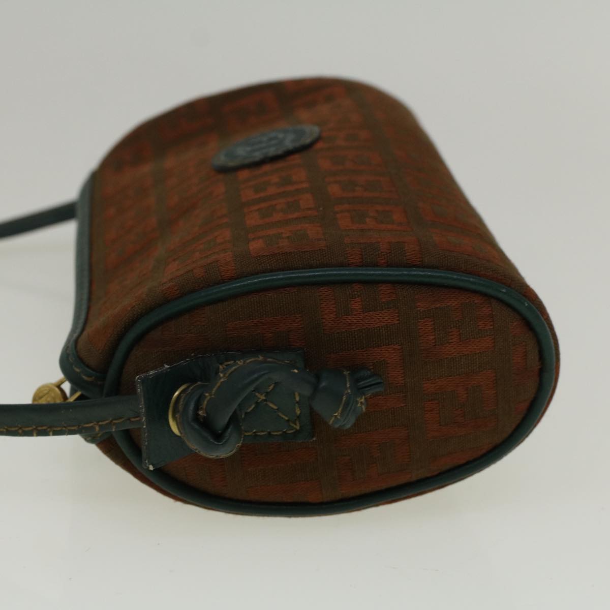 FENDI Zucchino Canvas Shoulder Bag Brown Green 57556