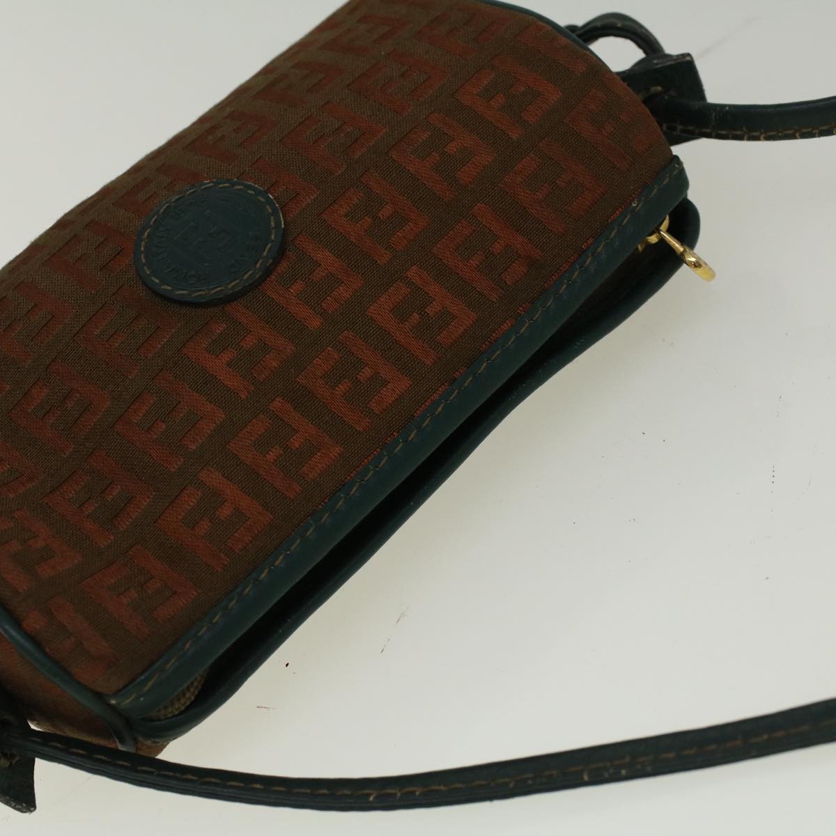 FENDI Zucchino Canvas Shoulder Bag Brown Green 57556