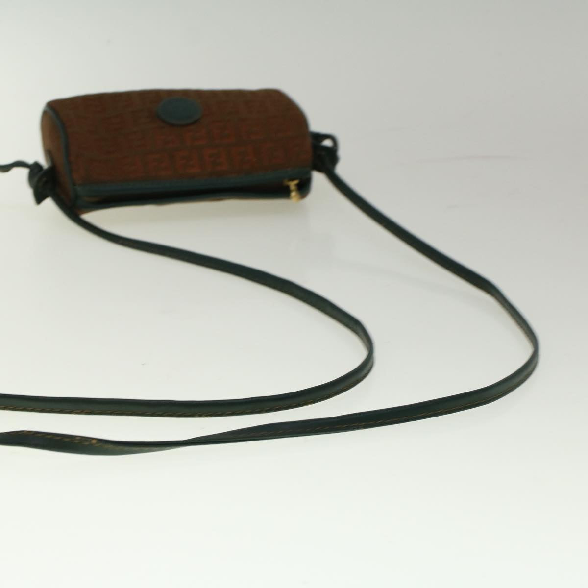 FENDI Zucchino Canvas Shoulder Bag Brown Green 57556