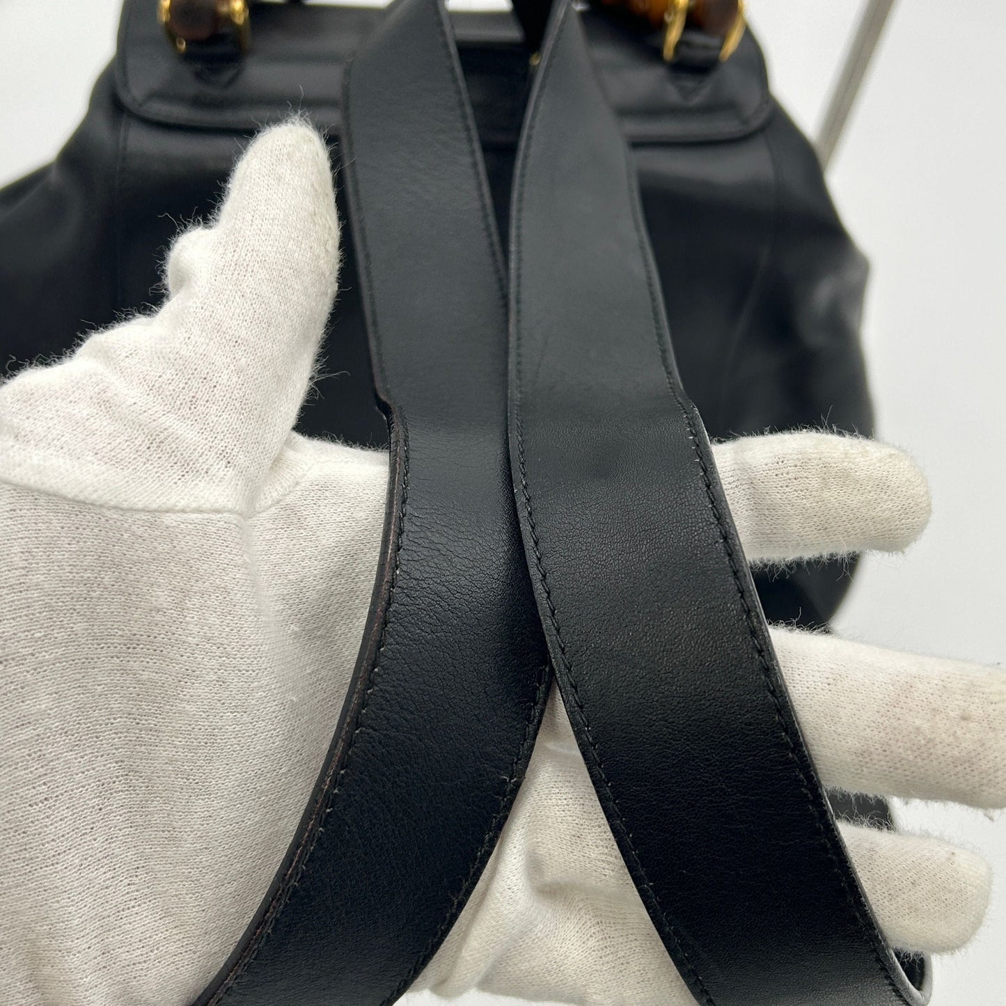 GUCCI Bamboo Backpack Leather Black Purse gu8828bd