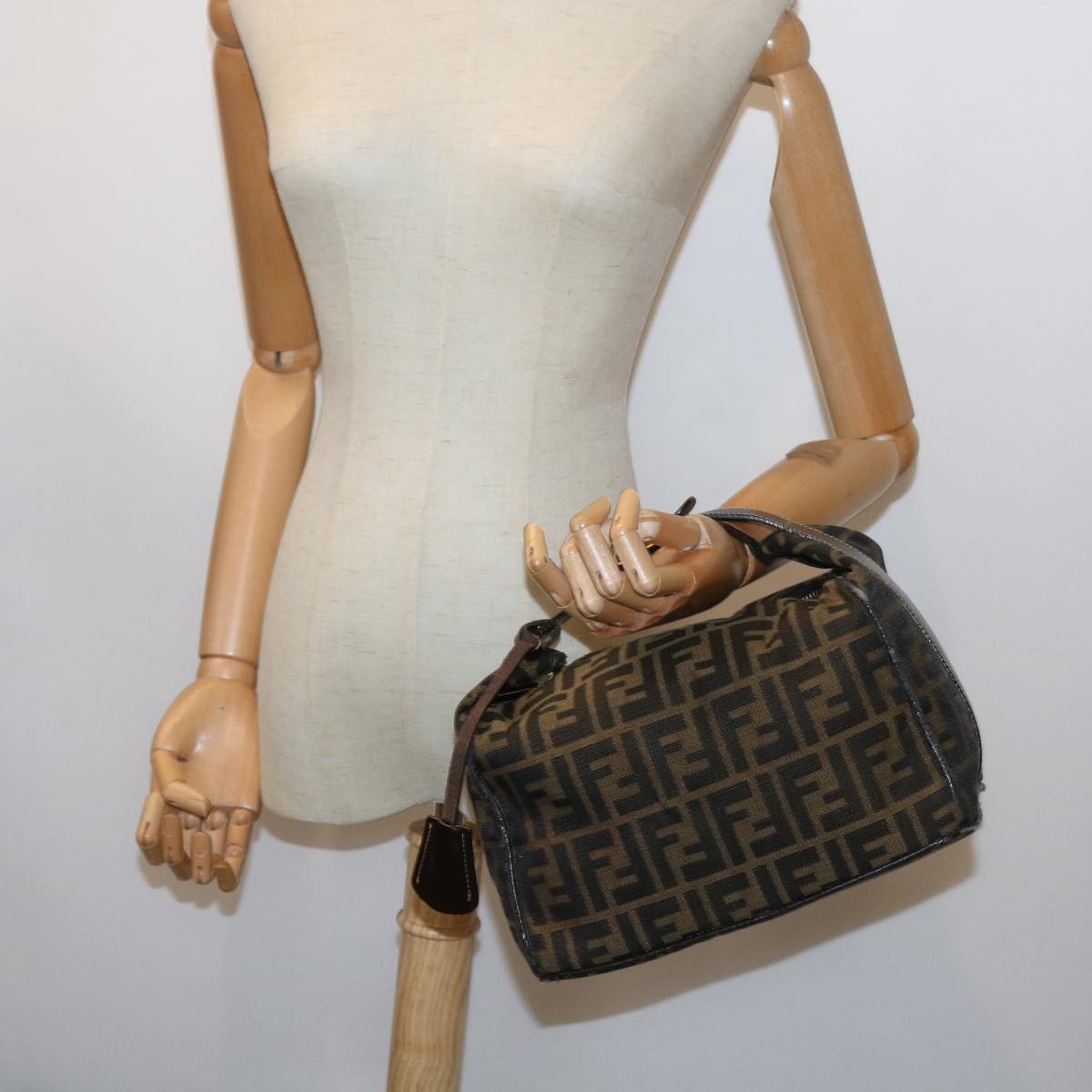FENDI Zucca Canvas Vanity Cosmetic Pouch Black Brown 57793