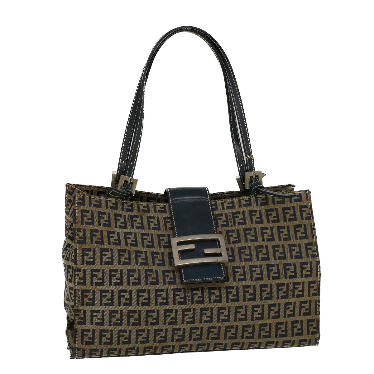 FENDI Zucchino Canvas Mamma Baguette Hand Bag Navy 57794