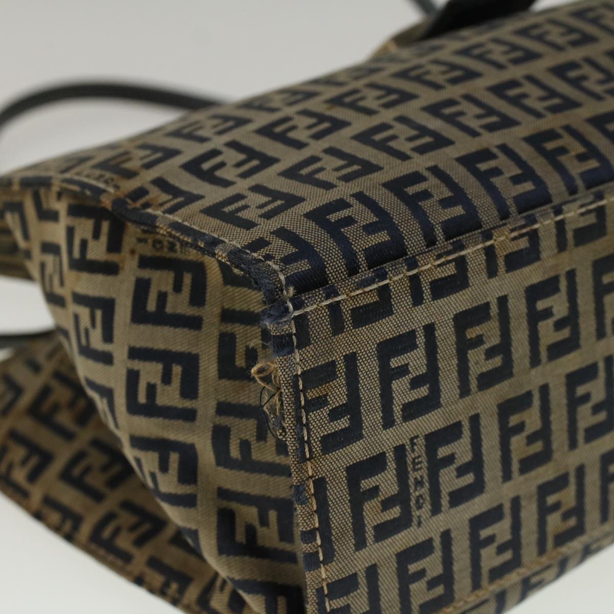 FENDI Zucchino Canvas Mamma Baguette Hand Bag Navy 57794