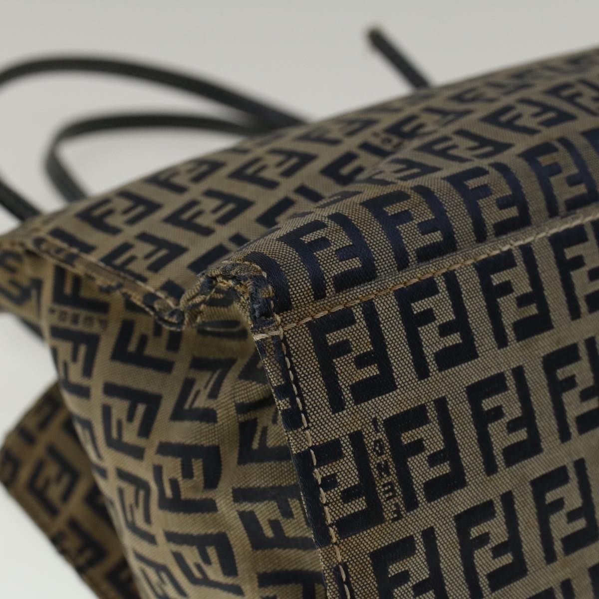 FENDI Zucchino Canvas Mamma Baguette Hand Bag Navy 57794