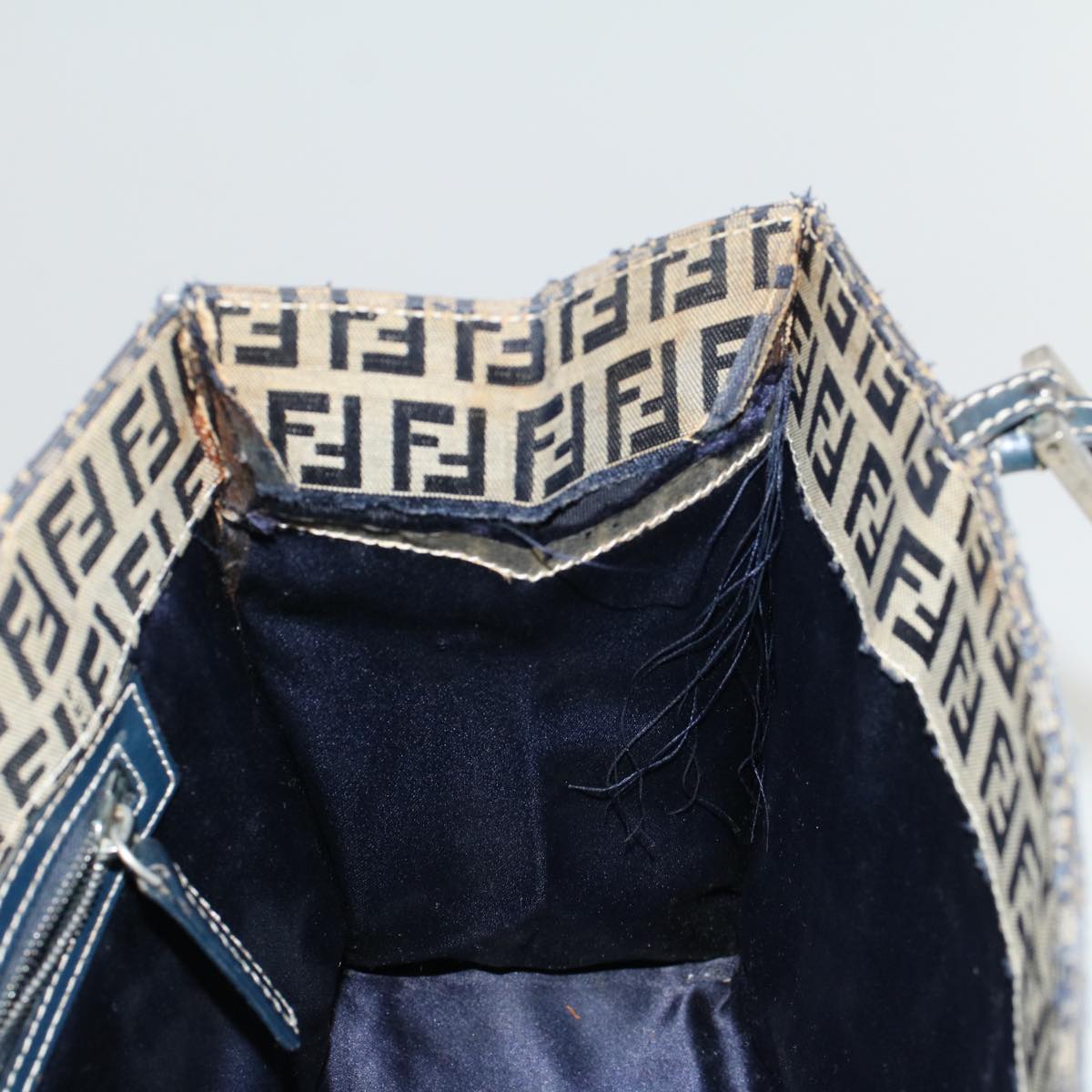FENDI Zucchino Canvas Mamma Baguette Hand Bag Navy 57794