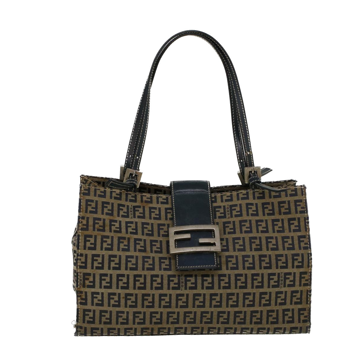 FENDI Zucchino Canvas Mamma Baguette Hand Bag Navy 57794
