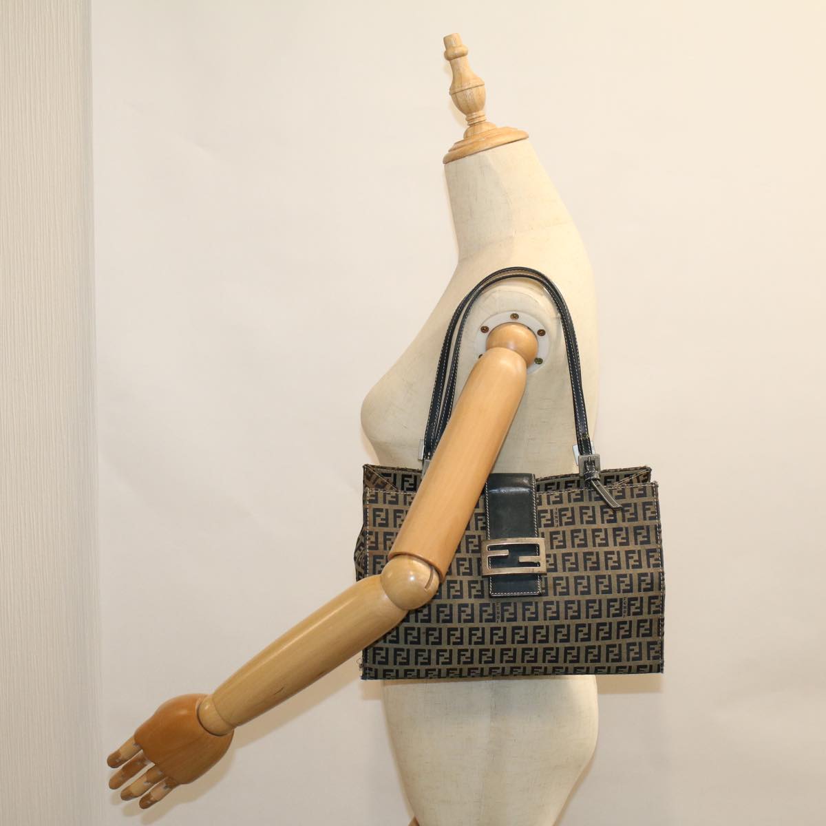 FENDI Zucchino Canvas Mamma Baguette Hand Bag Navy 57794