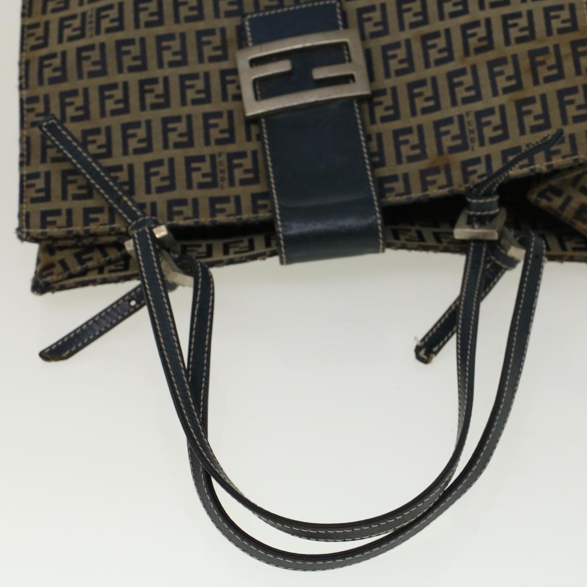FENDI Zucchino Canvas Mamma Baguette Hand Bag Navy 57794