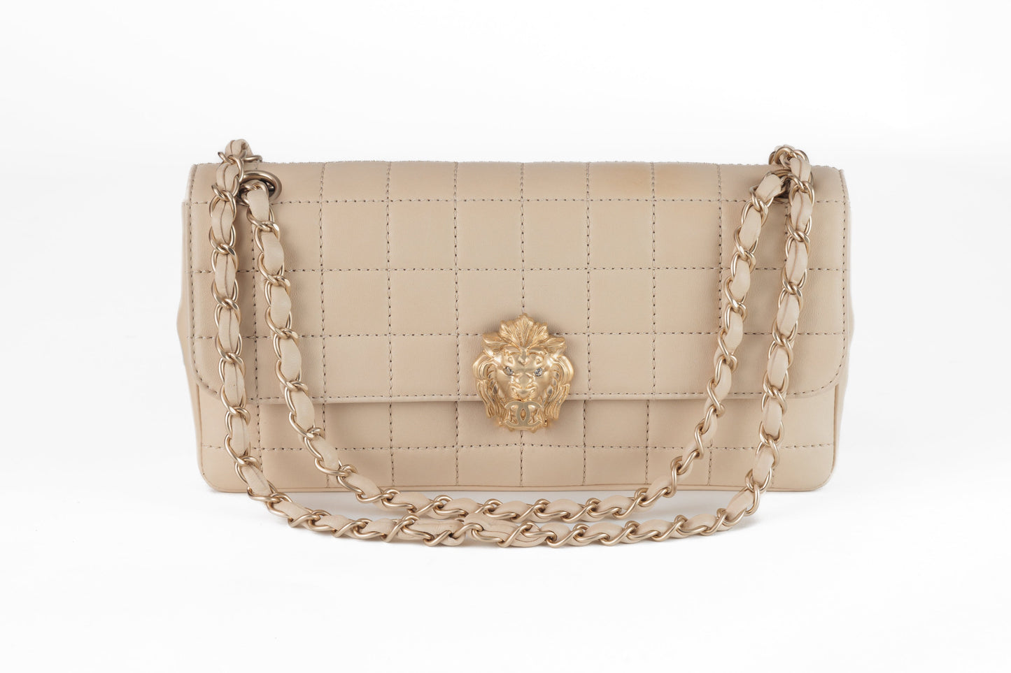 Chanel Ivory Chocolate Bar Flap Bag with Gold Lion Head Clasp