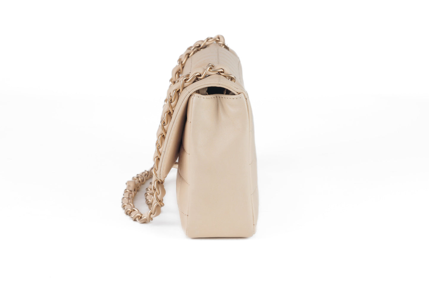 Chanel Ivory Chocolate Bar Flap Bag with Gold Lion Head Clasp