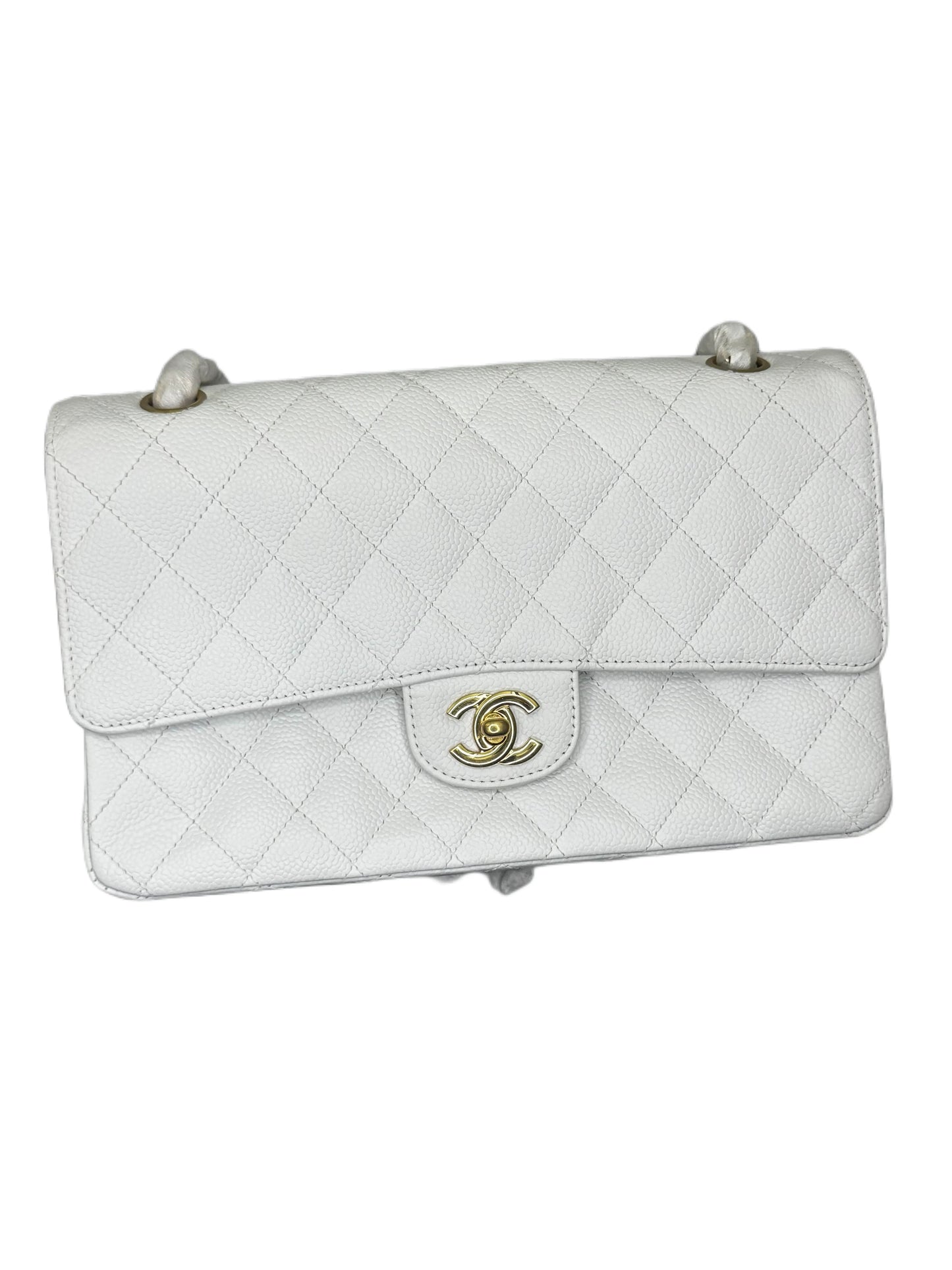 Chanel Classic Double Flap Bag White Caviar With Gold-toned Hardware B20-01