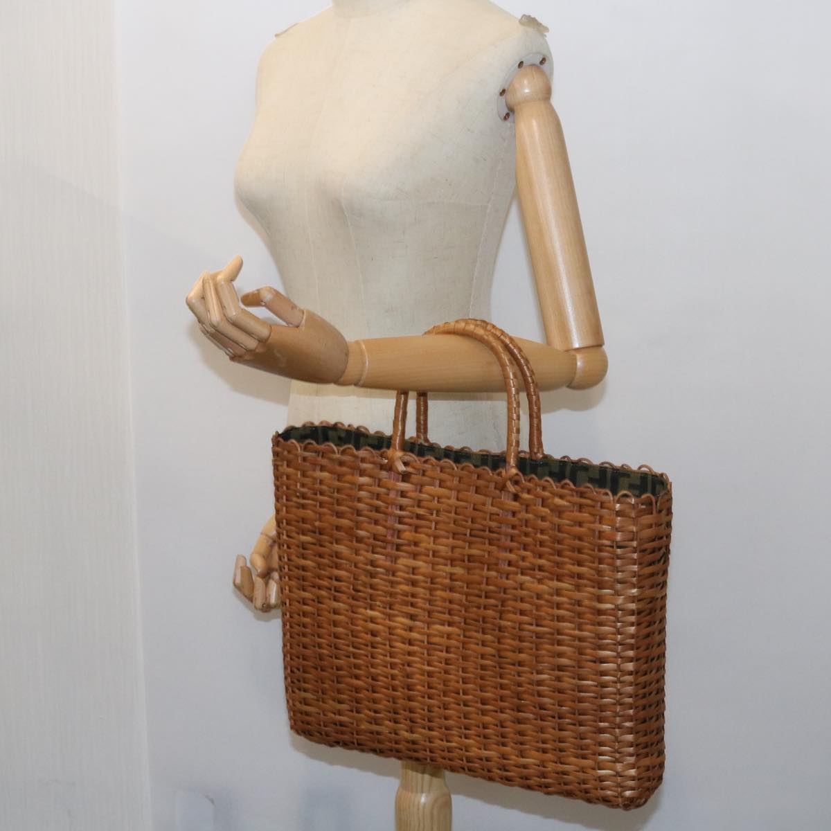 FENDI Hand Bag Wicker Brown 57804