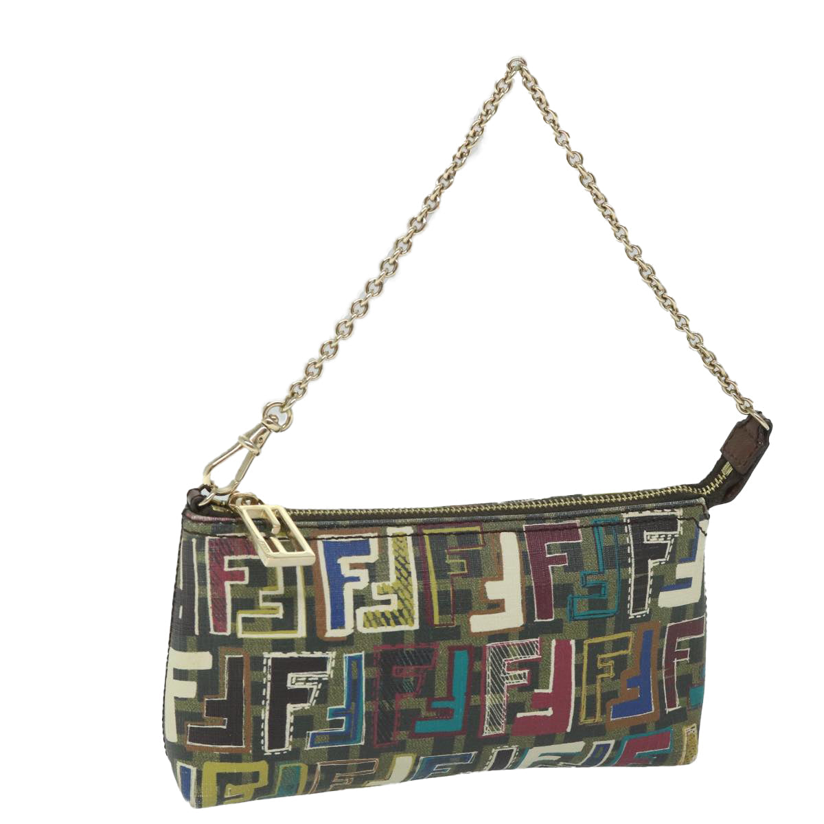 FENDI Zucca Canvas Accessory Pouch Brown Black 57940