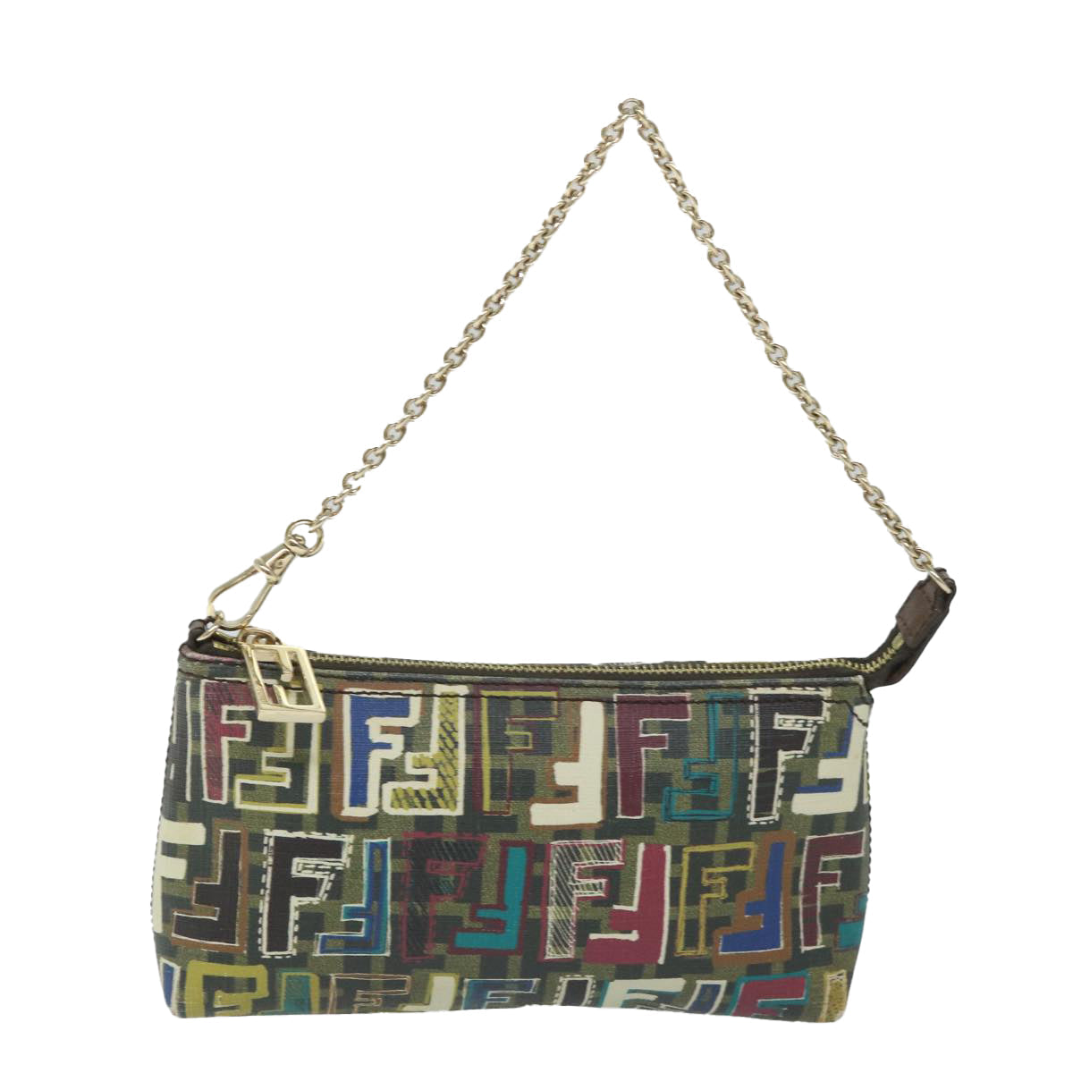 FENDI Zucca Canvas Accessory Pouch Brown Black 57940