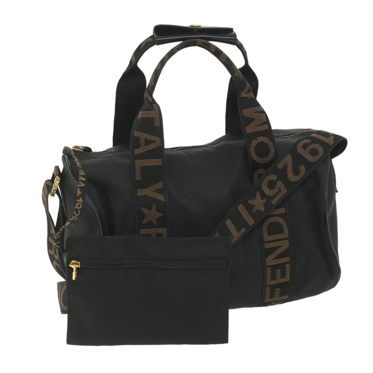 FENDI Hand Bag Nylon 2way Black Brown 58157