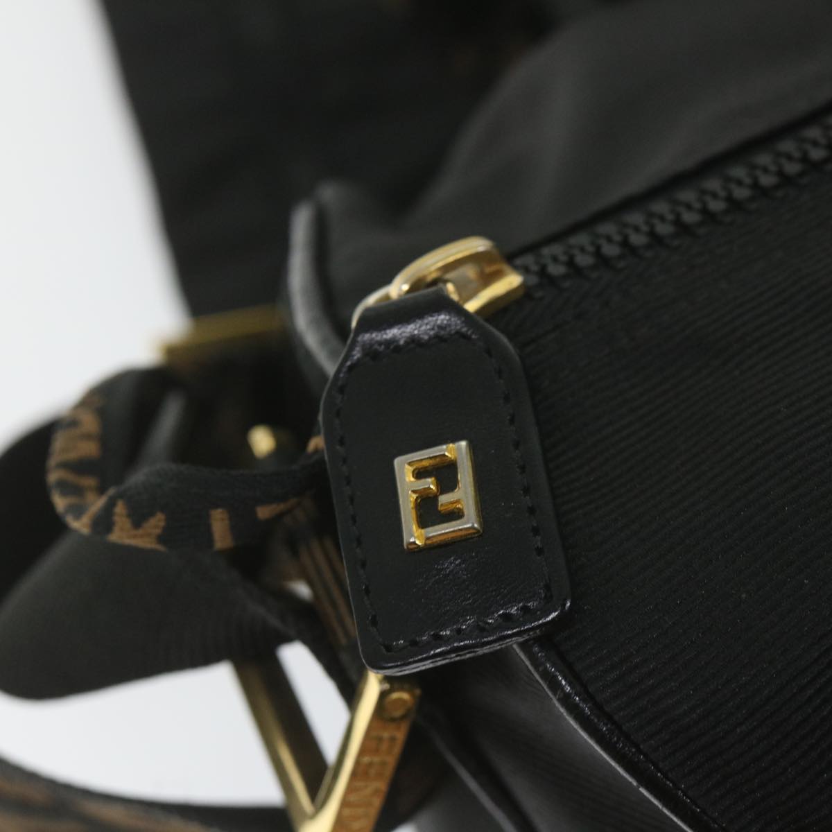 FENDI Hand Bag Nylon 2way Black Brown 58157