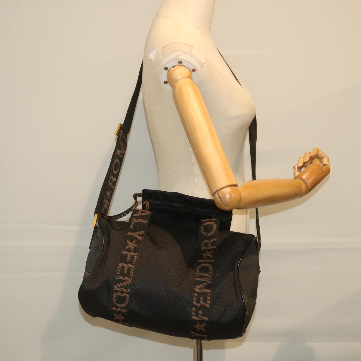 FENDI Hand Bag Nylon 2way Black Brown 58157