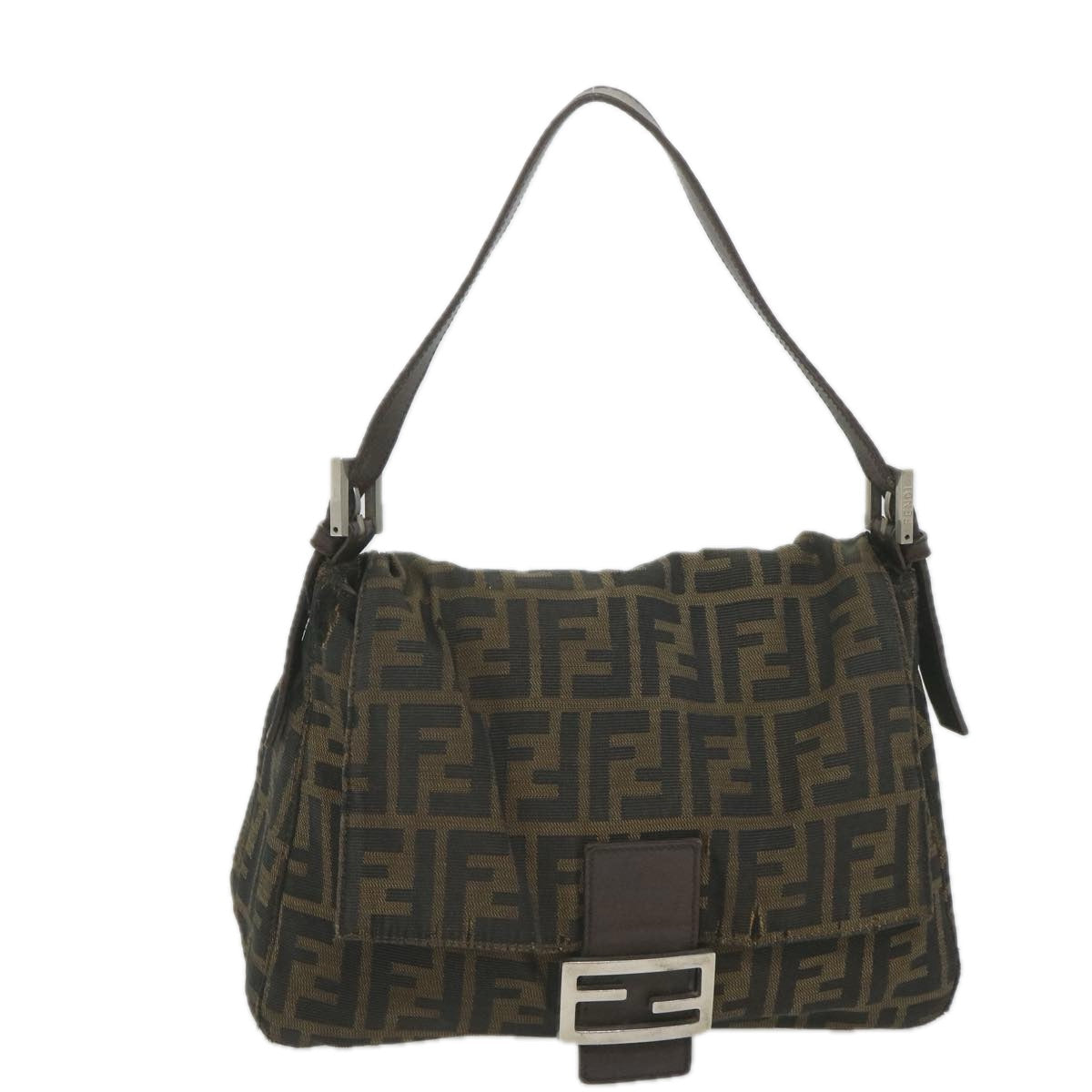 FENDI Zucca Canvas Mamma Baguette Shoulder Bag Black Brown 58322