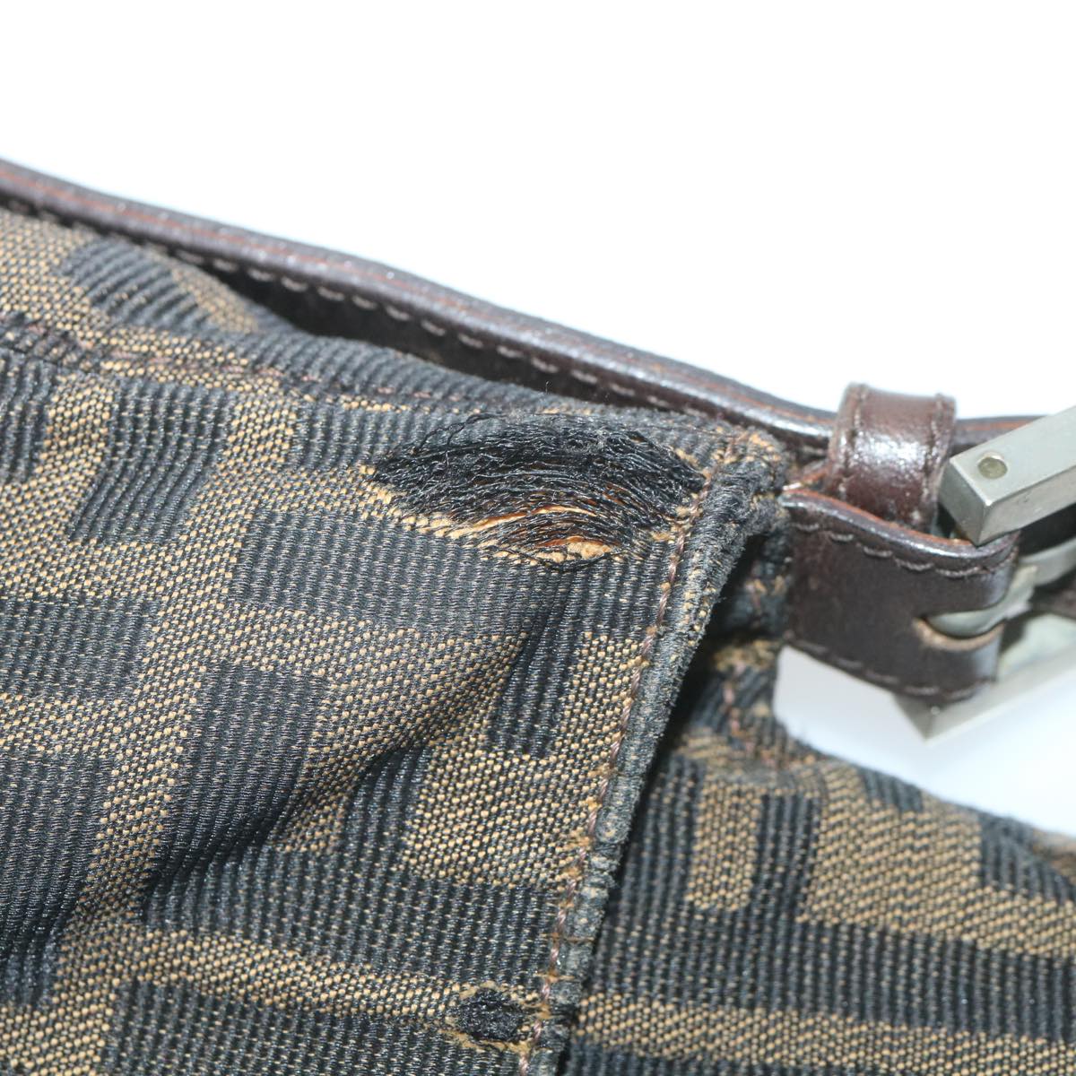 FENDI Zucca Canvas Mamma Baguette Shoulder Bag Black Brown 58322