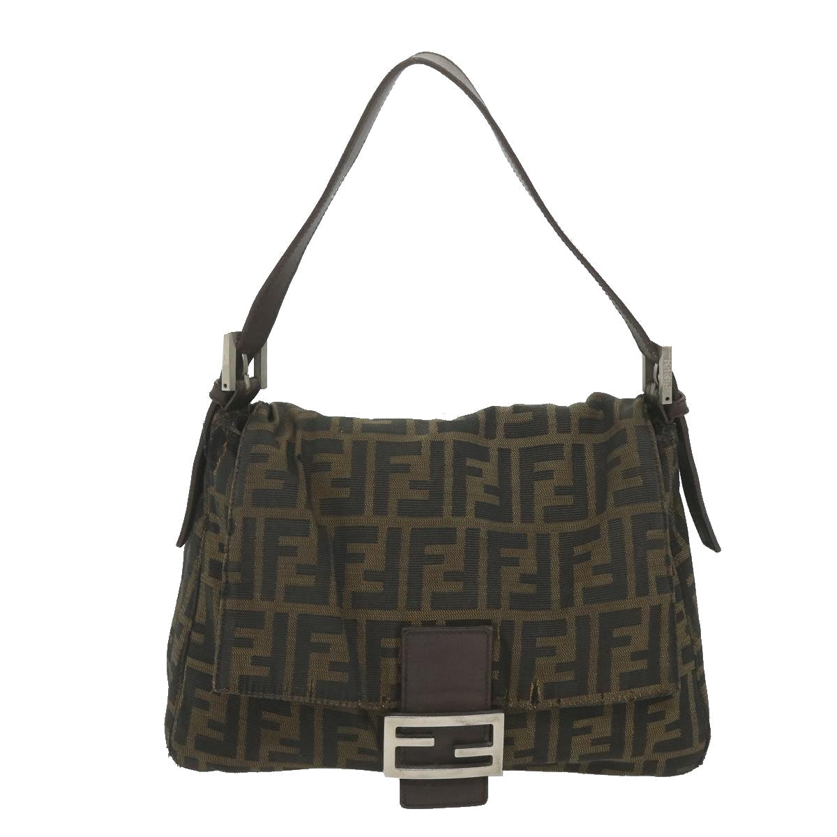 FENDI Zucca Canvas Mamma Baguette Shoulder Bag Black Brown 58322