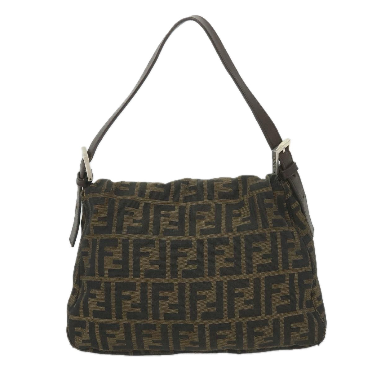 FENDI Zucca Canvas Mamma Baguette Shoulder Bag Black Brown 58322