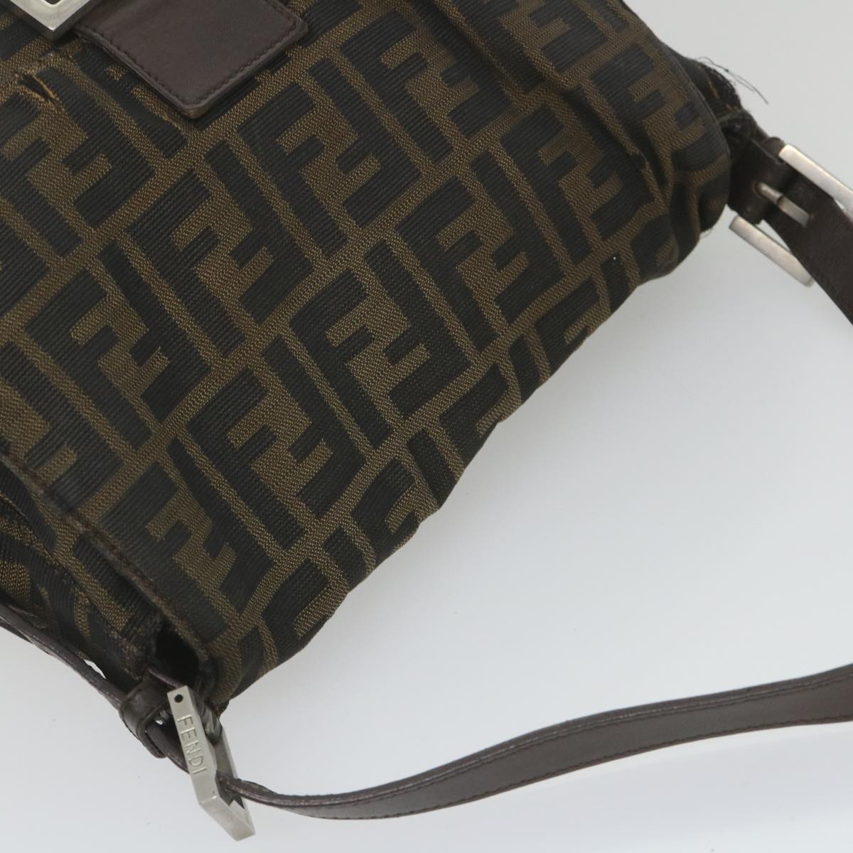 FENDI Zucca Canvas Mamma Baguette Shoulder Bag Black Brown 58322