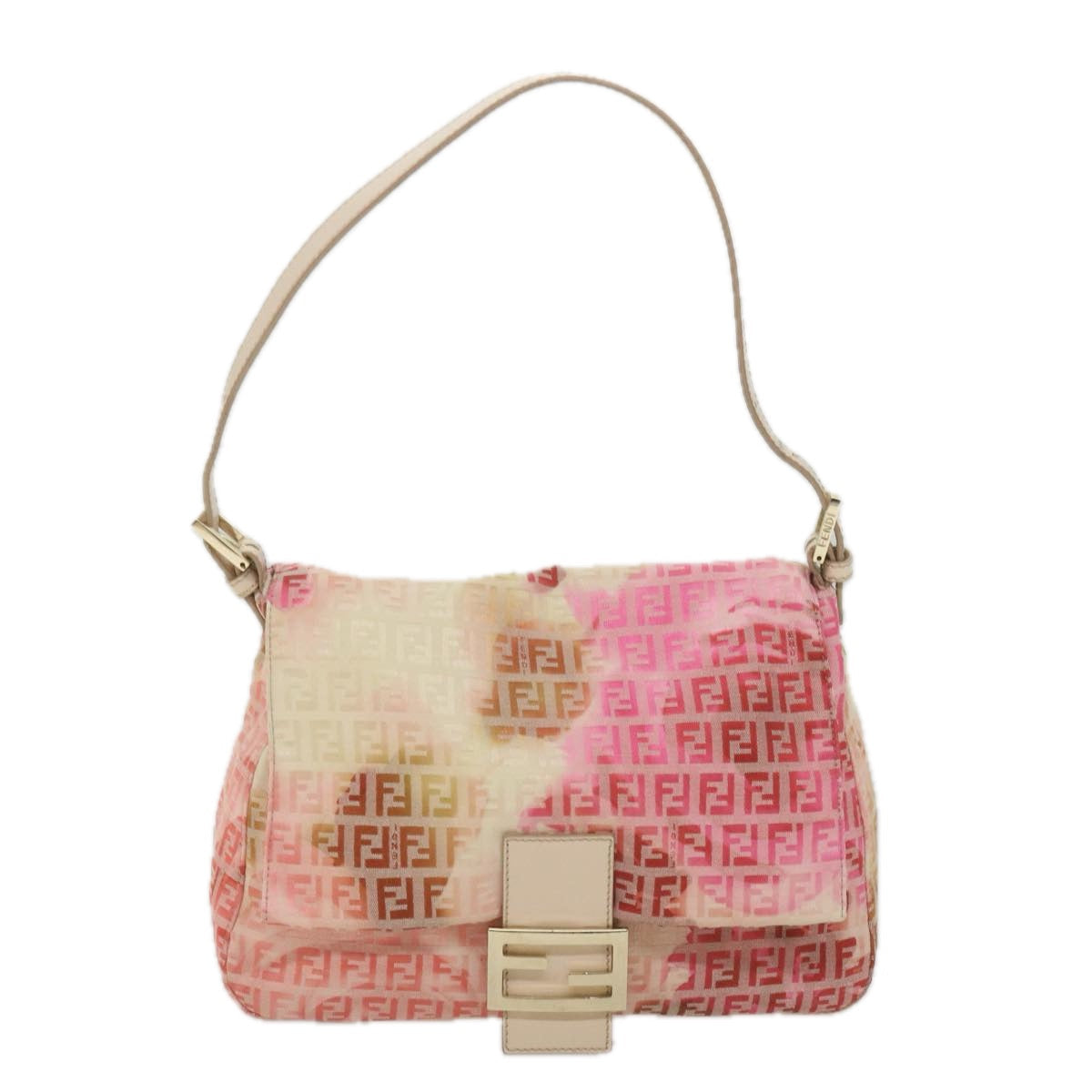 FENDI Zucchino Canvas Mamma Baguette Shoulder Bag Pink 58332