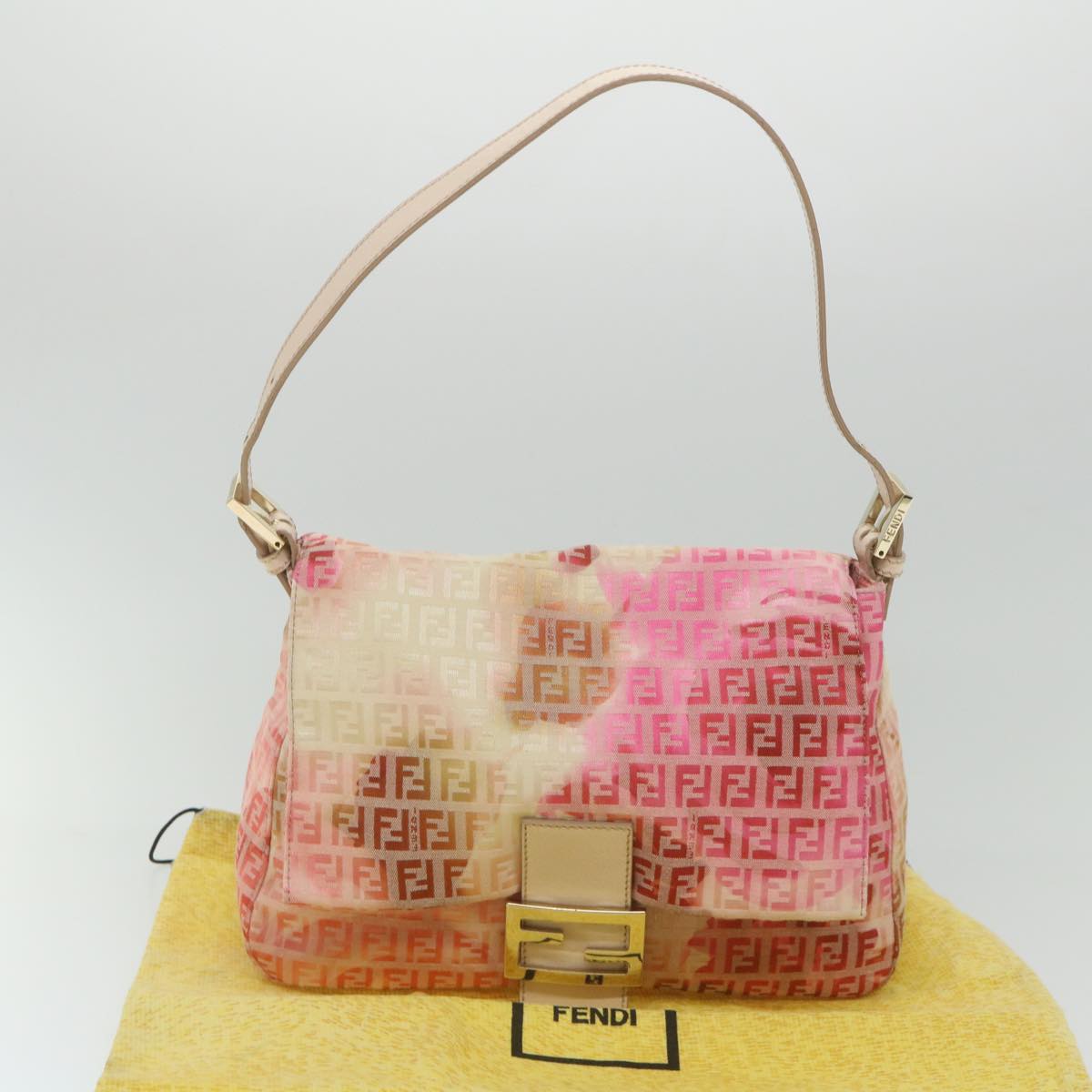 FENDI Zucchino Canvas Mamma Baguette Shoulder Bag Pink 58332