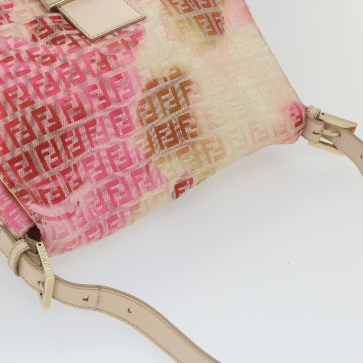 FENDI Zucchino Canvas Mamma Baguette Shoulder Bag Pink 58332