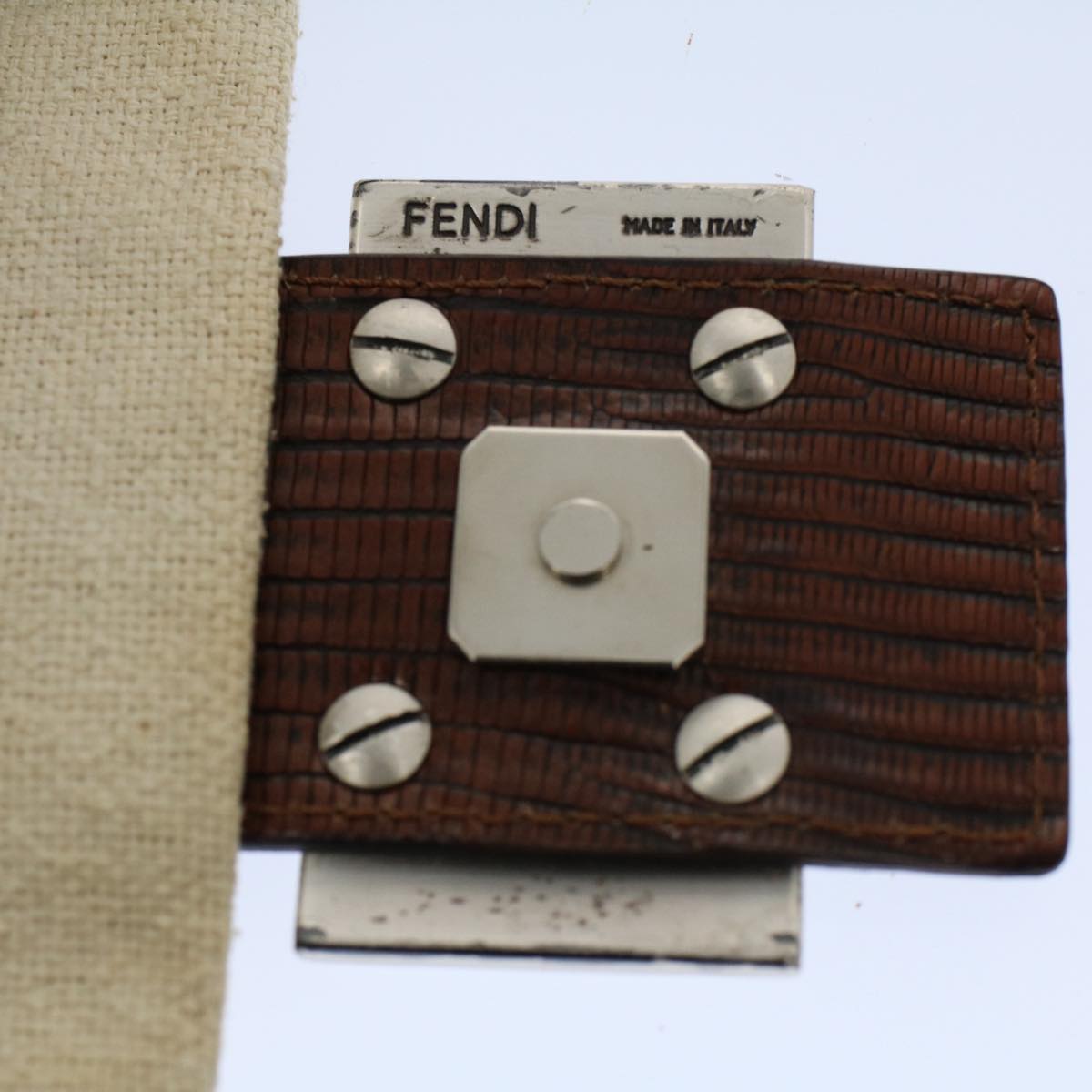 FENDI Mamma Baguette Shoulder Bag Canvas Brown White 58340A