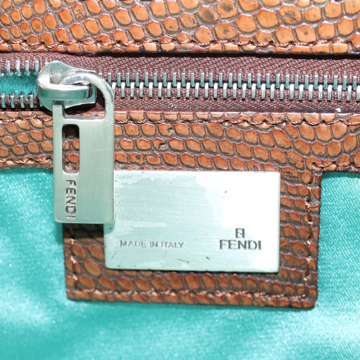 FENDI Mamma Baguette Shoulder Bag Canvas Brown White 58340A